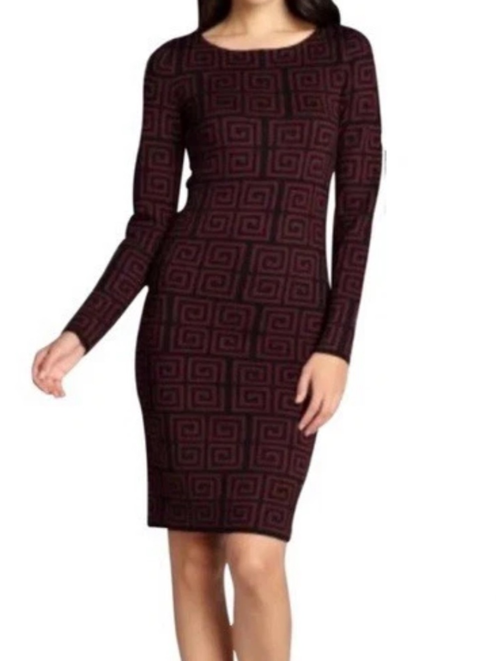 Alice & Olivia Black Red Geometric Print Sweater Dress Womens M Bodycon Mini